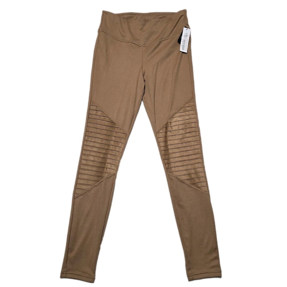 Anna & Ava Women's Medium Brown / Tan High-Waisted Knit Moto Leggings Pants